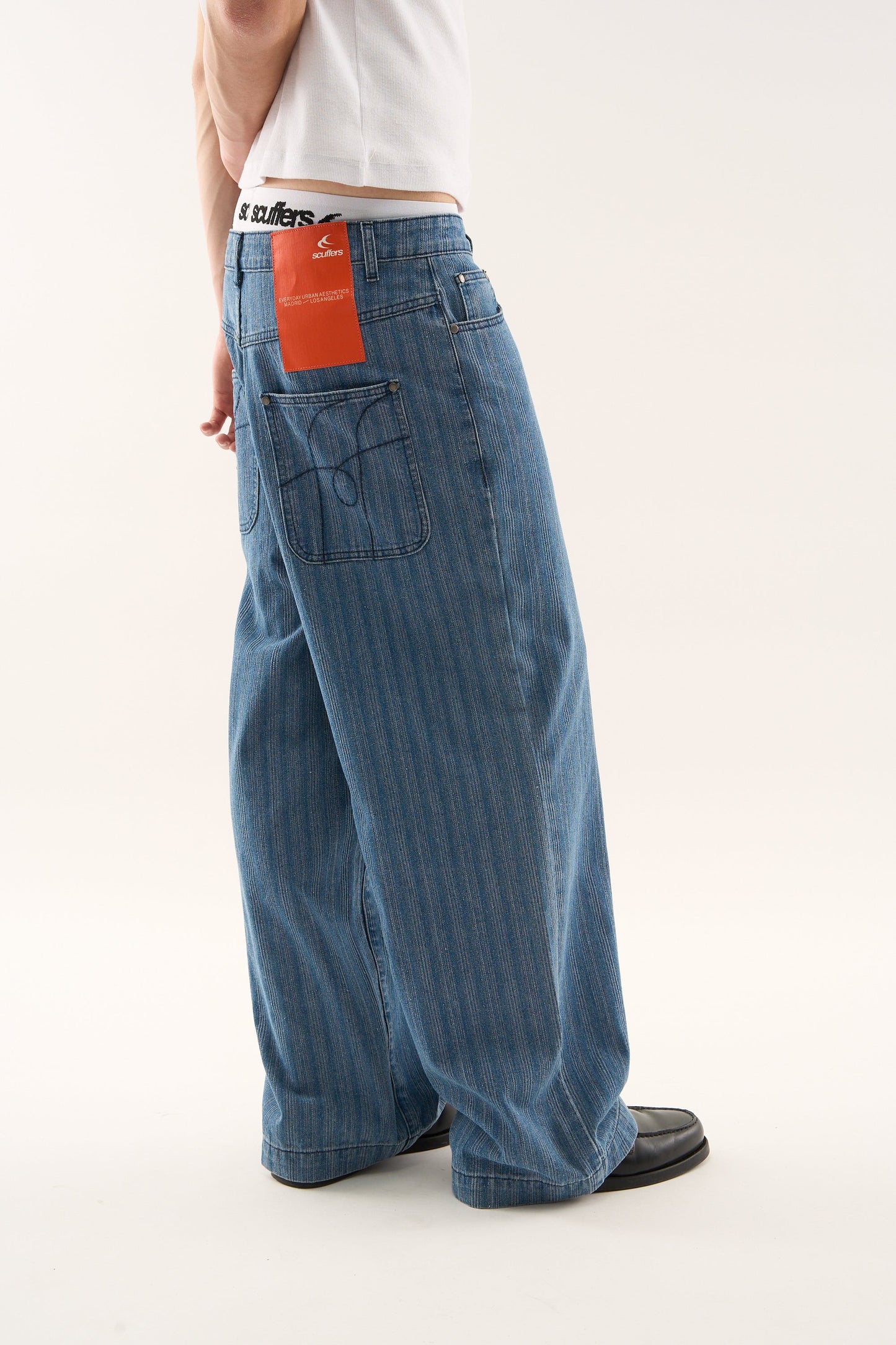Striped Blue Denim Pants