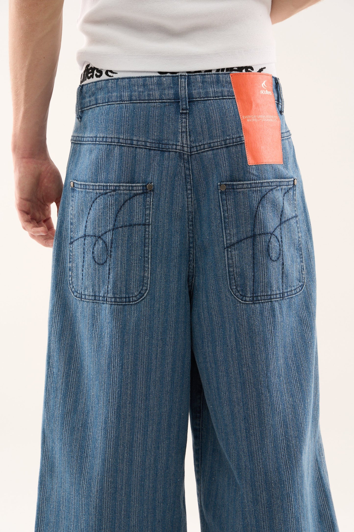 Striped Blue Denim Pants
