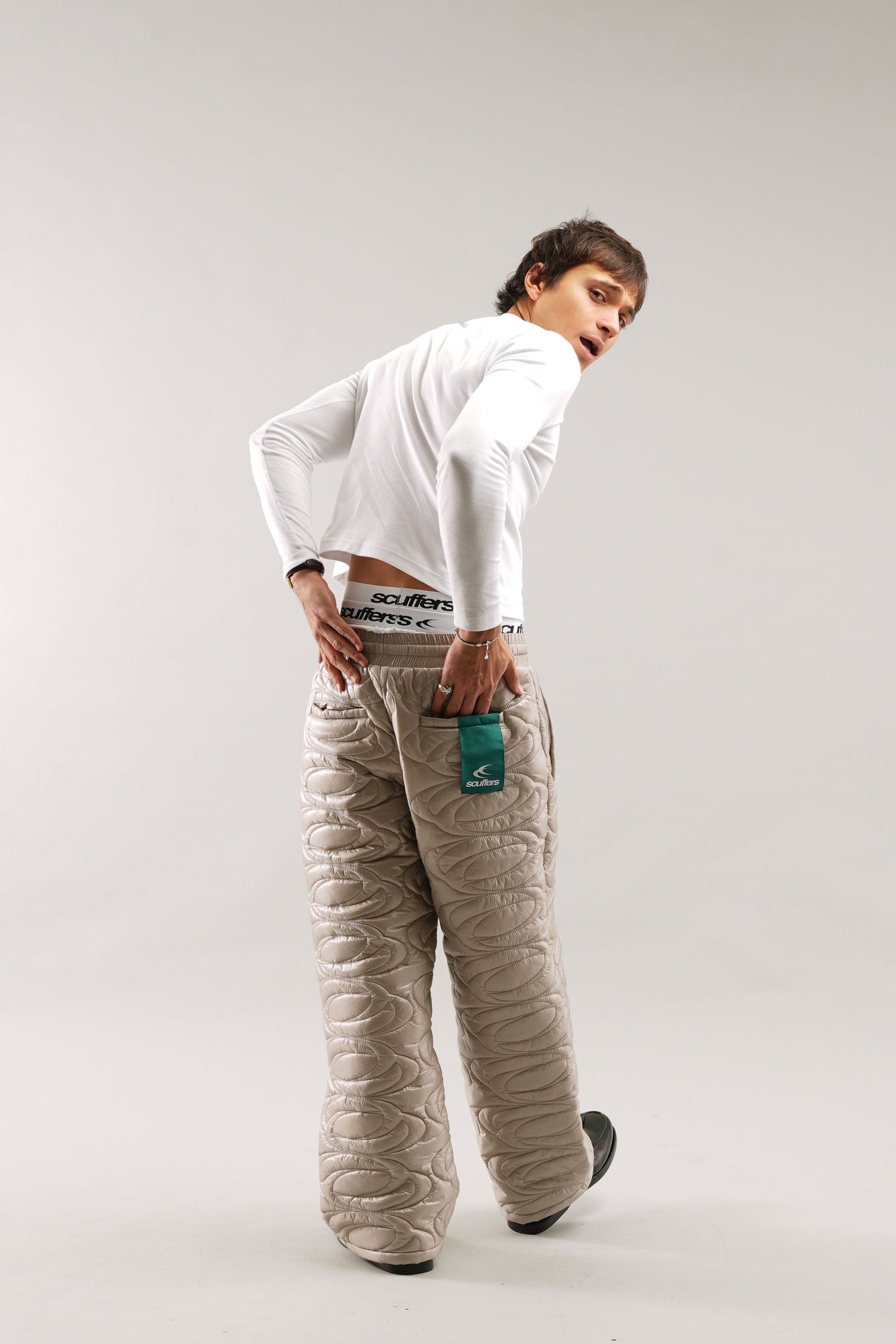 Champagne Quilted Grey Pants