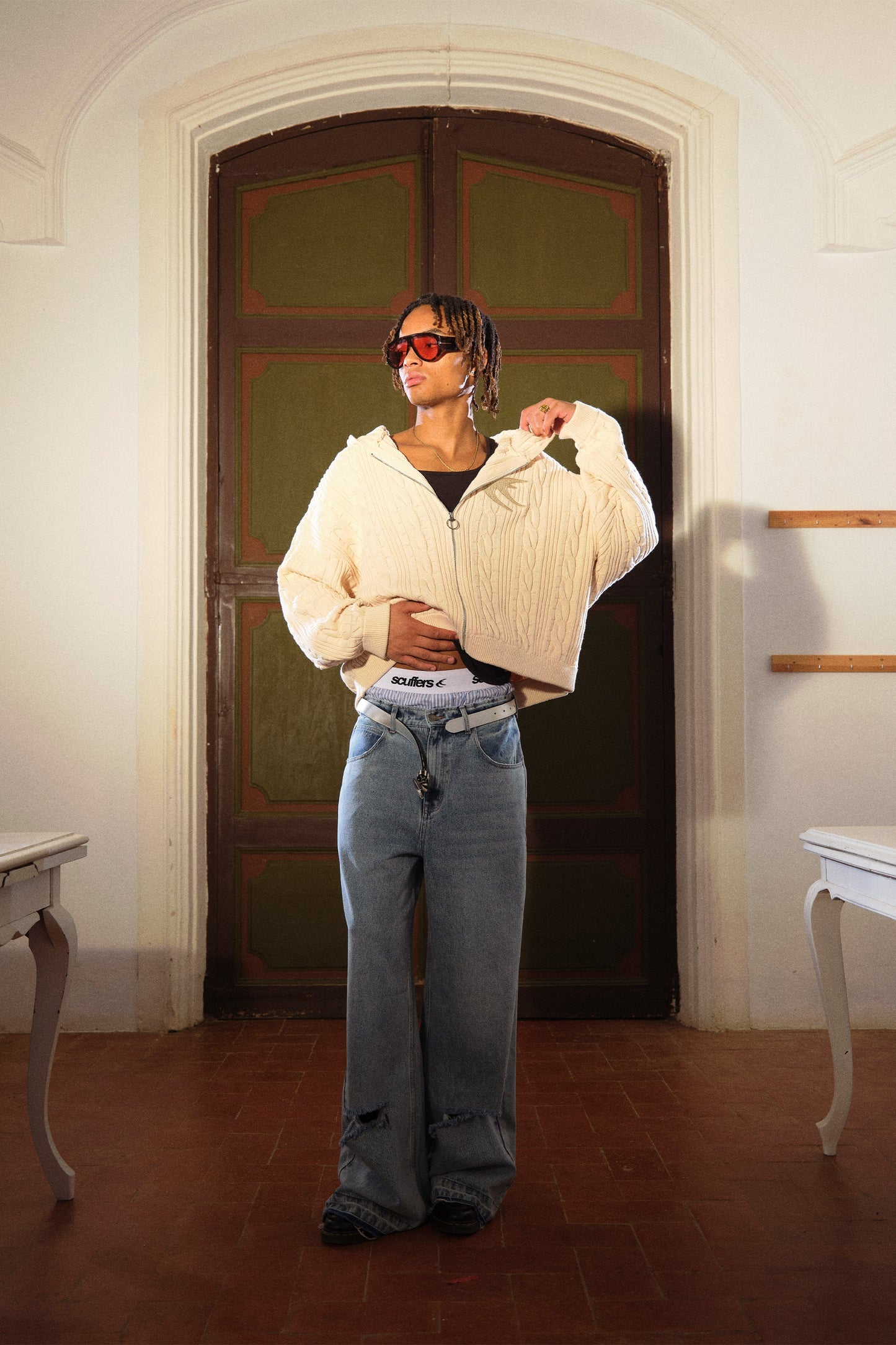 Latte Ecru Zipper Knit