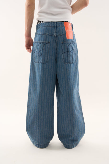 Striped Blue Denim Pants