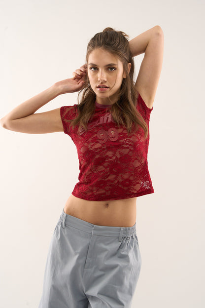 99 Lace Burgundy Top