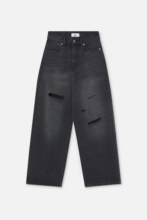 Jumbo Washed Black Ripped Pants